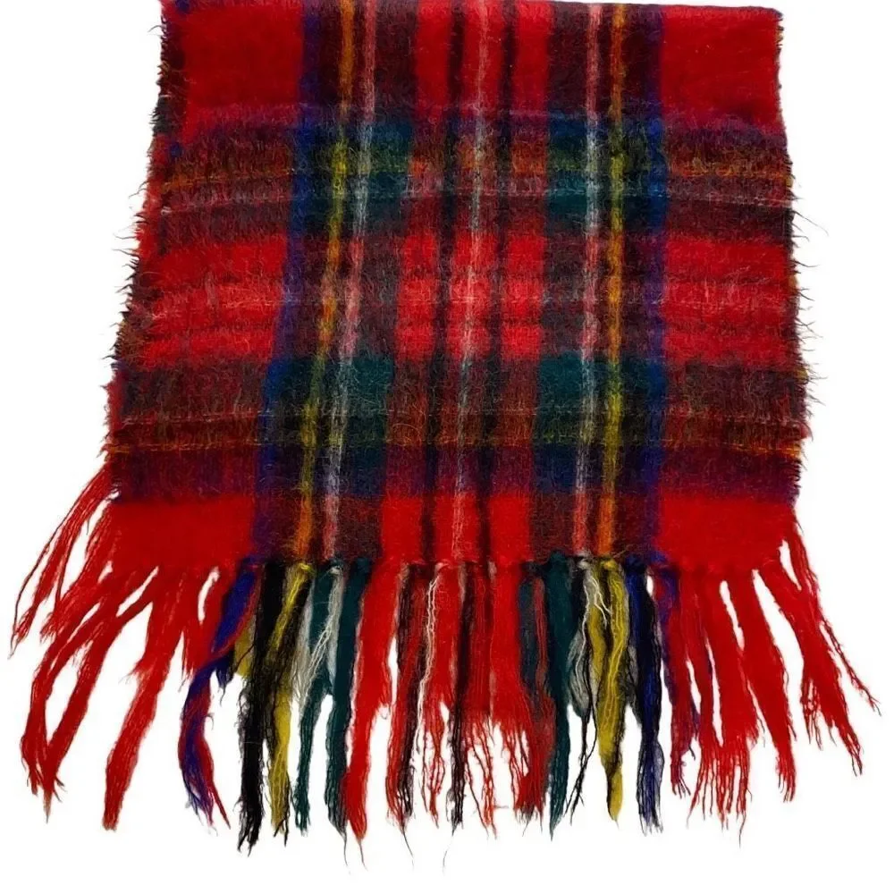 Vintage EUC St Michael Royal Stewart Mohair Wool Shawl Colorful British 1970s